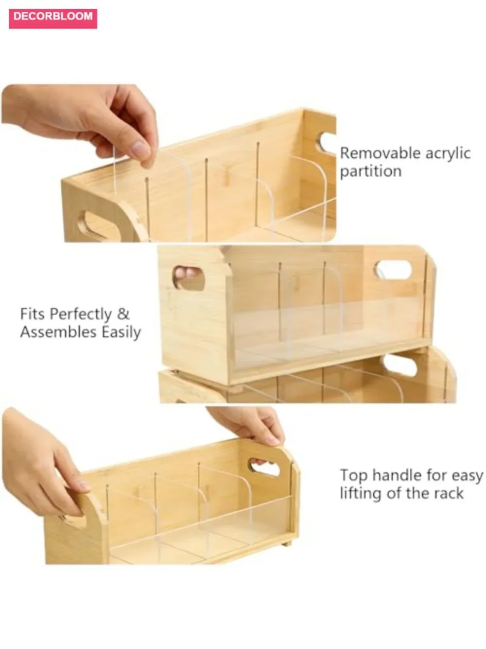3-Layer Stackable Bamboo Tea Bag Organizer with Drawer, No-Tool Assembly